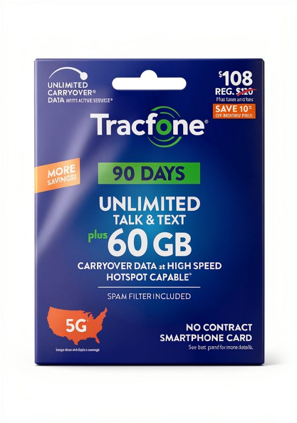 Tracfone Prepaid Data Plan 60GB Unlimited Carryover-0