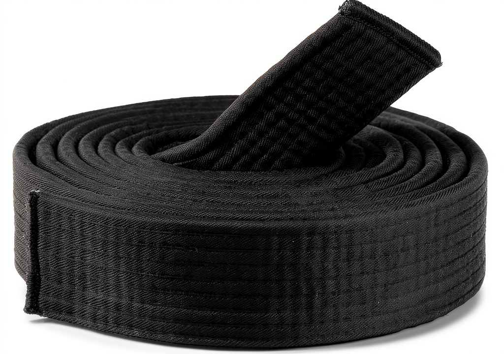 Martial artist tying the CIATBYYJ black karate belt during a training session