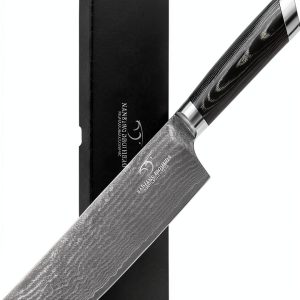 Damascus Nakiri Knife, 7 Inch Professional Kitchen Knife with Non-slip Wood Ergonomic Handle, All Purpose Chef Knife Meat Cleaver Vegetables Chopping, Razor Sharp Lightweight-0