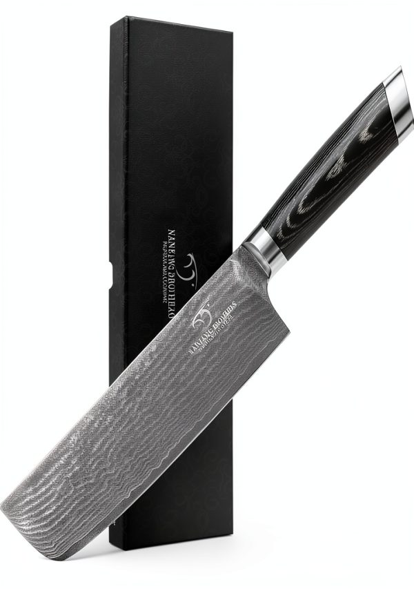 Damascus Nakiri Knife, 7 Inch Professional Kitchen Knife with Non-slip Wood Ergonomic Handle, All Purpose Chef Knife Meat Cleaver Vegetables Chopping, Razor Sharp Lightweight-0