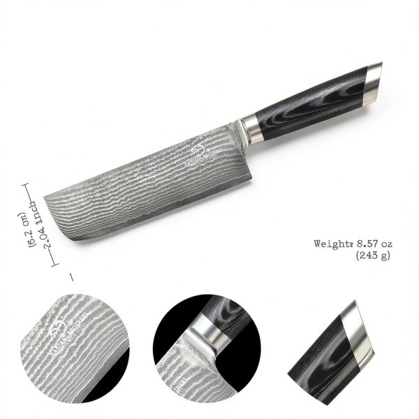 Damascus Nakiri Knife, 7 Inch Professional Kitchen Knife with Non-slip Wood Ergonomic Handle, All Purpose Chef Knife Meat Cleaver Vegetables Chopping, Razor Sharp Lightweight-2