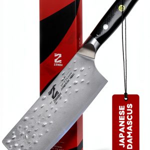 6 Inch Nakiri Knife, Razor Sharp Meat Cleaver and Vegetable Kitchen Knife, Professional Damascus AUS-10 Steel Japanese Knife with Full Tang G10 Handle, Premium Gift Box - Quartz Series-0