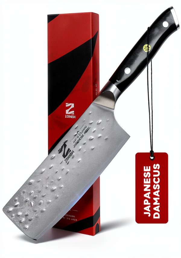 6 Inch Nakiri Knife, Razor Sharp Meat Cleaver and Vegetable Kitchen Knife, Professional Damascus AUS-10 Steel Japanese Knife with Full Tang G10 Handle, Premium Gift Box - Quartz Series-0