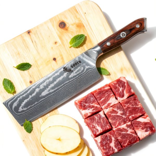 SODEN 7" Nakiri Knife Japanese VG-10 Damascus Steel, 67 Layer Razor Sharp Asian Vegetable & Meat Chopper, Ergonomic G10 Micarta Handle, Kitchen Knives for Chef with Gift Box-6