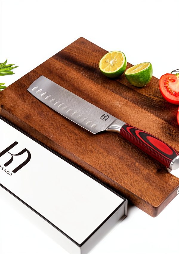 Nakiri Chef Knife KnifeSaga 7 inch Japanese Steel Cutting Knife Black-8