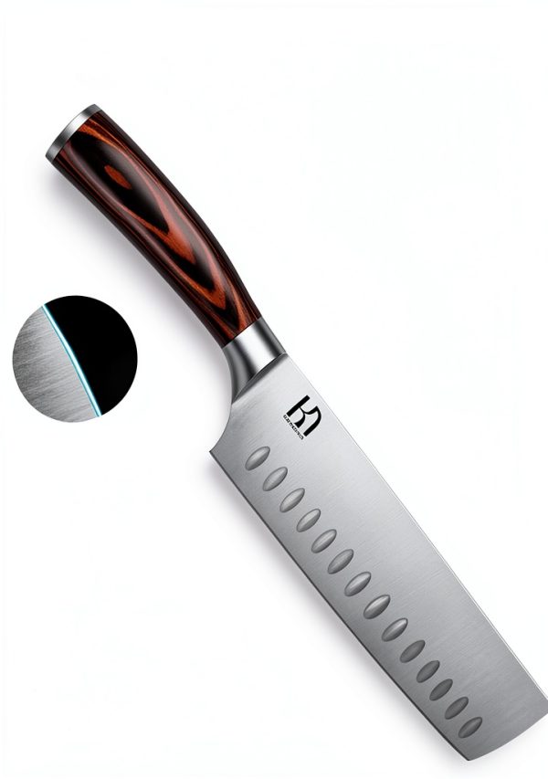 Nakiri Chef Knife KnifeSaga 7 inch Japanese Steel Cutting Knife Black-3