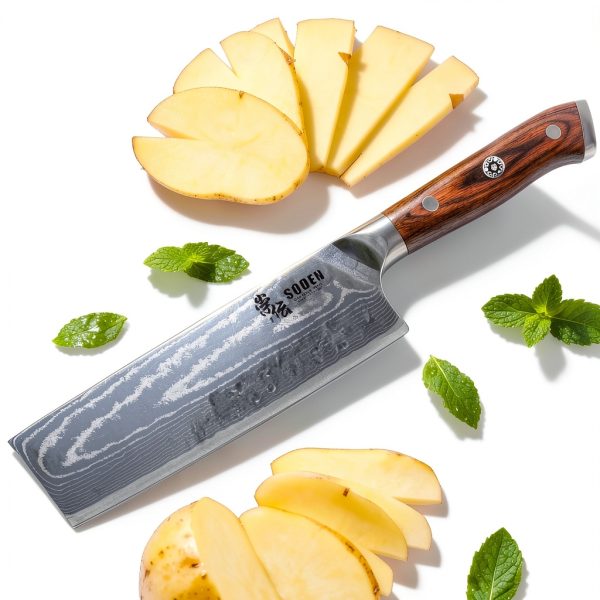 SODEN 7" Nakiri Knife Japanese VG-10 Damascus Steel, 67 Layer Razor Sharp Asian Vegetable & Meat Chopper, Ergonomic G10 Micarta Handle, Kitchen Knives for Chef with Gift Box-7