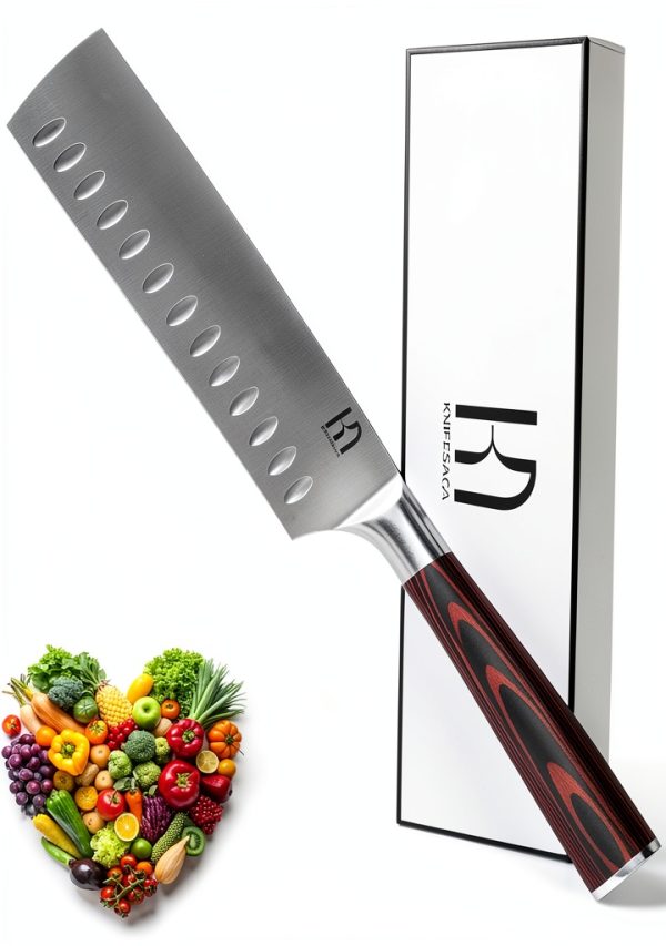 Nakiri Chef Knife KnifeSaga 7 inch Japanese Steel Cutting Knife Black-0